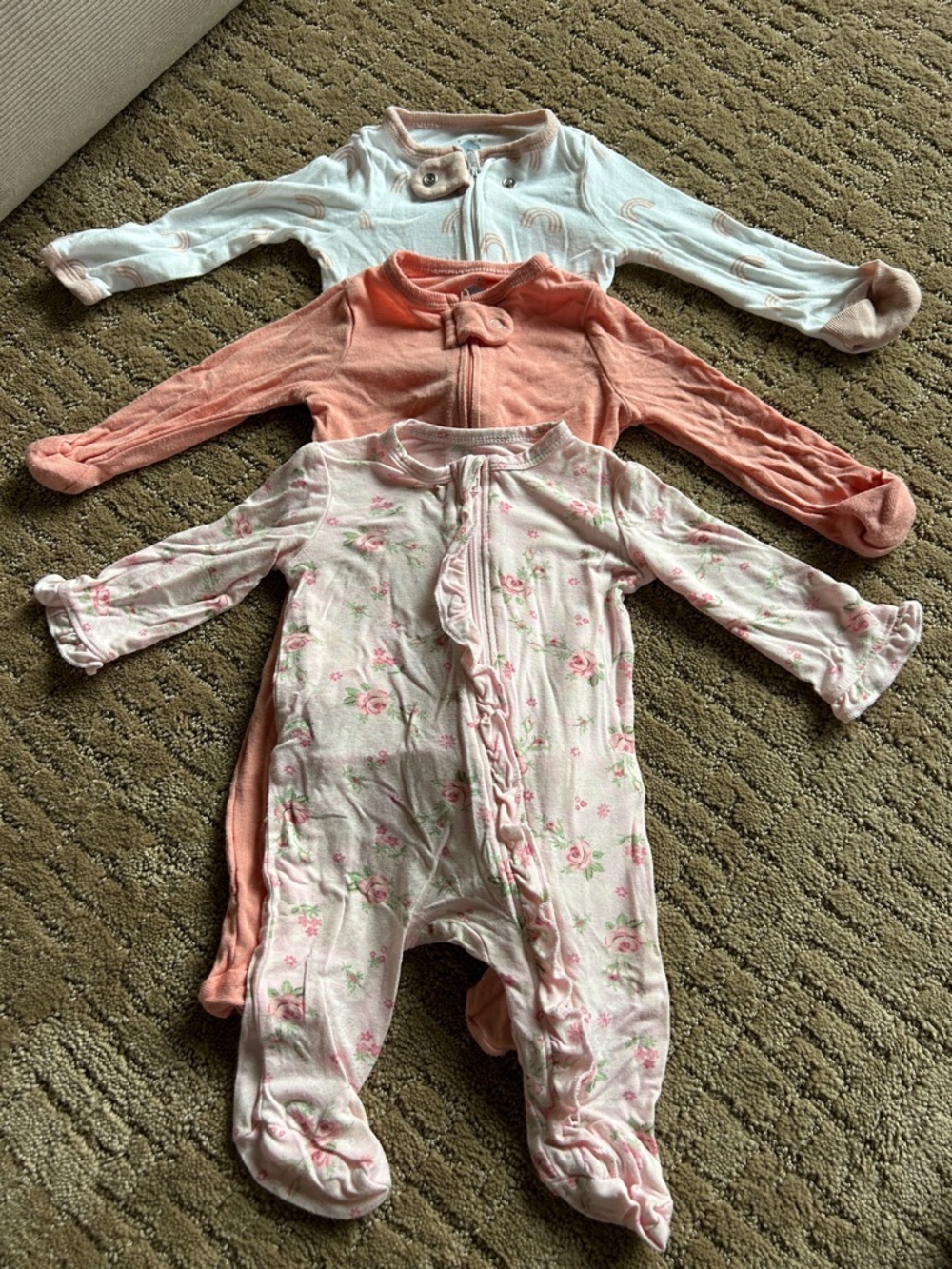 cloud island Baby Footie Sleepers in White, Peach, Pink Floral